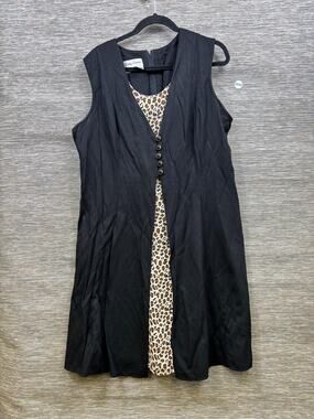 Betsy Lauren Dress Womens Sz 20 Black Animal Print Fit & Flare Sleeveless V-Neck